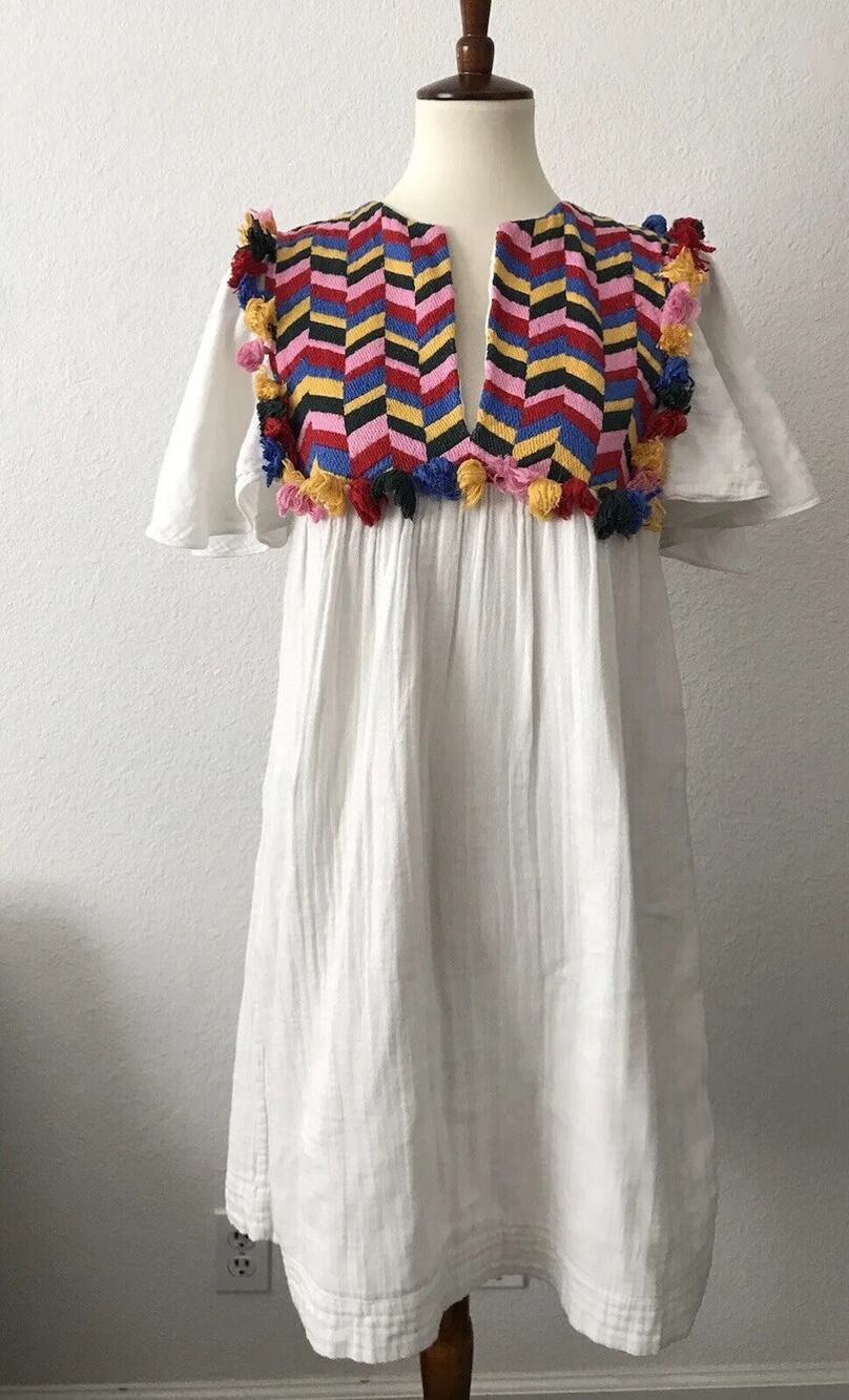Anthropologie Whit Two Bette Flutter Sleeve Tasseled Mini Dress FLAW